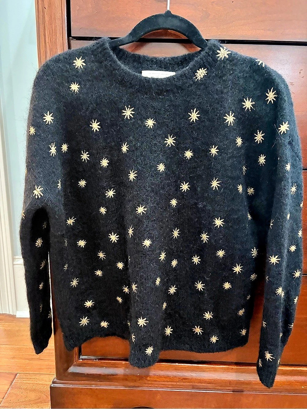 Sézane Ferdinand Gold Star Knit Sweater Black & Gold Star Sweater Size Small
